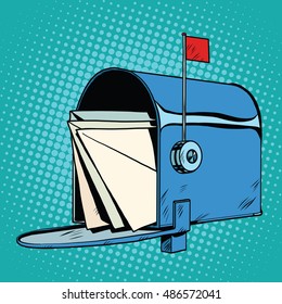 Retro letter box realistic drawing, pop art retro vector. The Postal Service. Express delivery of letters