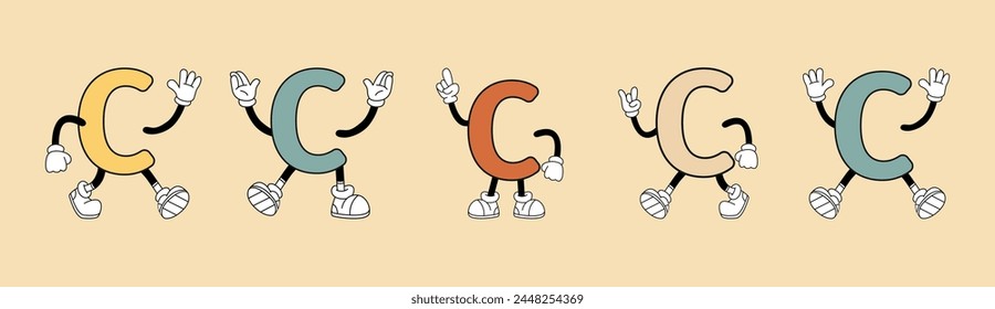 retro letter C. in a cartoon style. on a colored background. retro.