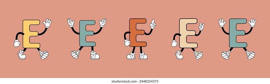 retro letter E. in a cartoon style. on a colored background. retro.