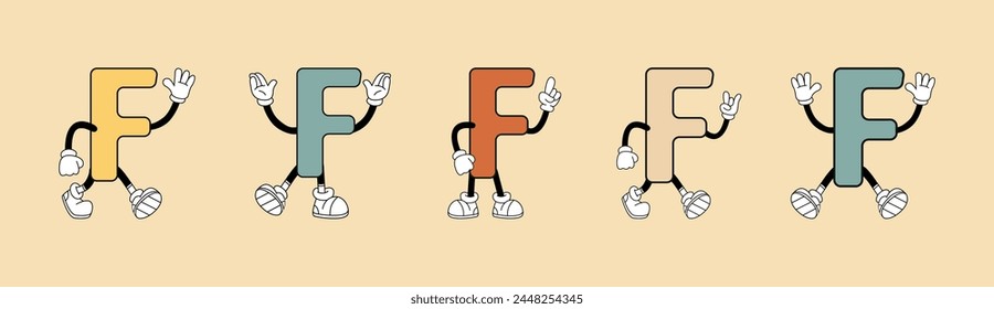 retro letter F. in a cartoon style. on a colored background. retro.