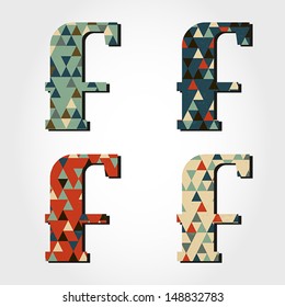 retro letter F, triangular alphabet