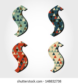 retro letter S, triangular alphabet