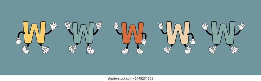 retro letter W. in a cartoon style. on a colored background. retro.