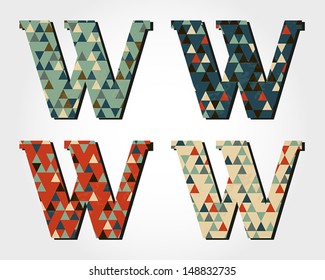 retro letter W, triangular alphabet