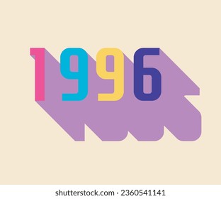 retro lettering from the year 1996, color palette from the 90s, long shadow