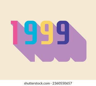 retro lettering from the year 1999, color palette from the 90s, long shadow