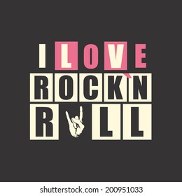 Retro letters "I love Rock`n Rock" in frame. vector illustration