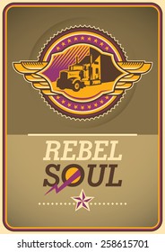 Retro lifestyle poster with coat of arms. Vector illustration. 
