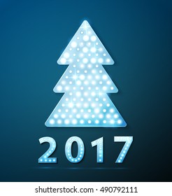 Retro light banner a Christmas tree with 2017 new year symbol. Vector illustration eps 10
