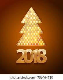 Retro light banner a Christmas tree with 2017 new year symbol. Vector illustration eps 10