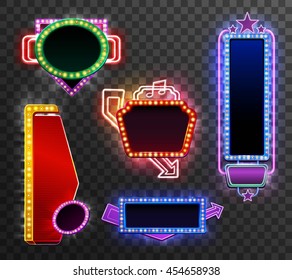 Conjunto de banner de luz retro isolado em fundo transparente ilustração vetorial isolada