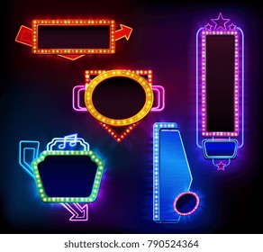 Retro light banner set isolated on dark background vector illustration