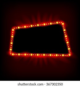 Retro light banner. Vector glowing theater cinema Sign. Retro red shining light billboard