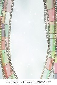 retro light blue cinema background with film strips and stars. vector