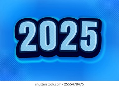 Retro light blue vintage 2025 text effect poster with party vibes for New Year's Eve, end of year celebrations, social media, parties, flyers, and ads