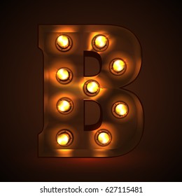 Retro light bulb font. Metallic letter B