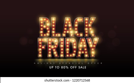 Retro light bulbs sign Black friday sale banner layout design template. Vector illustration Retro light bulbs sign Black friday sale banner layout design template. Vector illustration