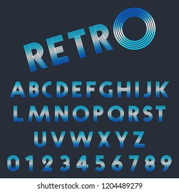 Retro light font template. Set of letters and numbers line design. Vector illustration.