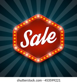 Retro light frame. Big sale banner