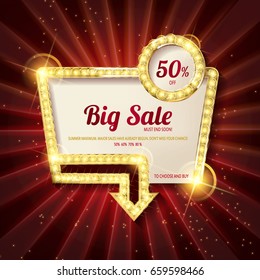 Retro light frame. Big sale. Sale and discount, business banner. Vector illustration