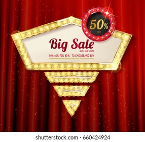 Retro light frame. Big sale. Sale and discount, business banner. Vector illustration