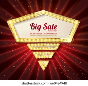 Retro light frame. Big sale. Sale and discount, business banner. Vector illustration