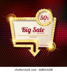 Retro light frame. Big sale. Sale and discount, business banner. Vector illustration