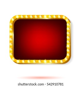 Retro light frame red with light bulbs isolated on white background.