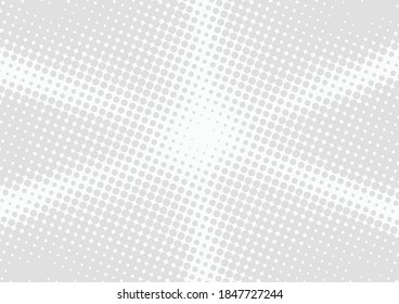 Retro light grey rays on white pop art background with halftone effect, vector illustration