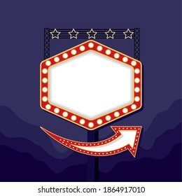 retro Light hexagon figure frame with stars in pole vector illustration design