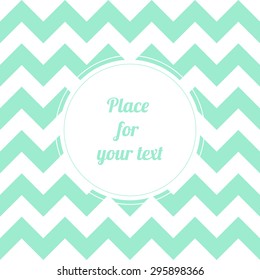Retro light mint chevron background with white copy-space circle in the center. Vector illustration.