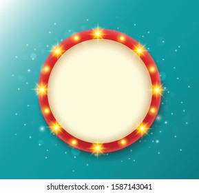 Retro light sign frame, vintage banner with empty space