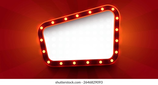 Retro light sign. Signboard with lamps border. Vintage style banner. Vector illustration.