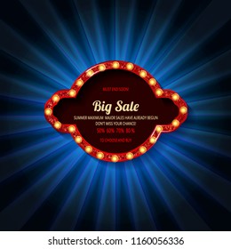 Retro light sign. Vintage style banner. Vector illustration