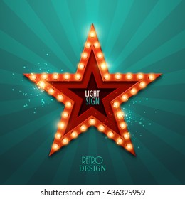 Retro light sign. Vintage style banner. Vector illustration.