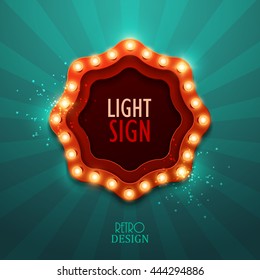 Retro light sign. Vintage style banner. Vector illustration.