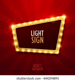 Retro light sign. Vintage style banner. Vector illustration.