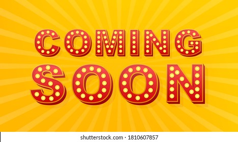 Retro light text Coming soon. Retro light bulb. Vector stock illustration.