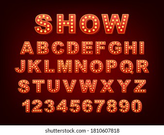 Retro light text, great design for any purposes. Vector retro light bulb alphabet. Vector stock illustration.