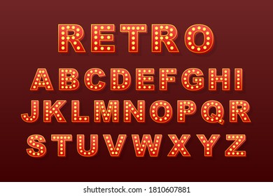 Retro light text, great design for any purposes. Vector retro light bulb alphabet. Vector stock illustration.