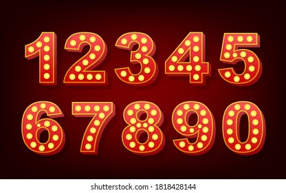 Retro light text, great design for any purposes. Vector retro light bulb alphabet, number. Vector stock illustration.