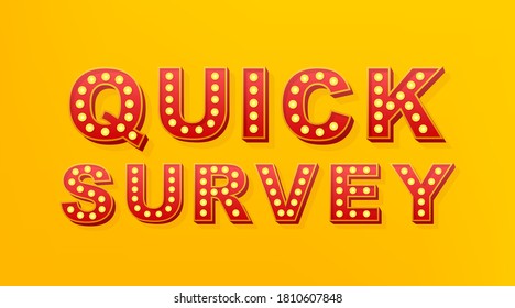 Retro light text quick survey. Retro light bulb. Vector stock illustration.