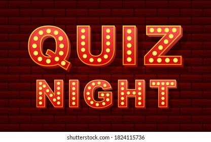 Retro light text quiz night. Retro light bulb. Vector stock illustration.