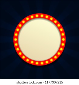Retro Light Vintage signboard, cinema , billboard with lightbulp vector illustration