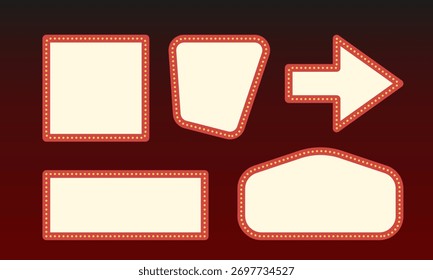 Retro lightbox advertisement frames set on a dark background. Vintage sign with light bulb for announcing events, shows, messages