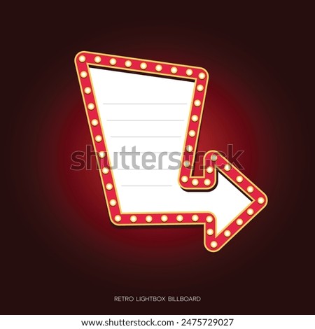 Retro lightbox billboard template, Arrow banner advertising, promotion and sale signs. Movie theater light frames.