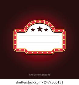 Retro lightbox billboard template, banner advertising, promotion and sale signs. Movie theater light frames.