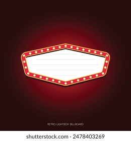 Retro lightbox billboard template, Hexagon banner advertising, promotion and sale signs. Movie theater light frames.