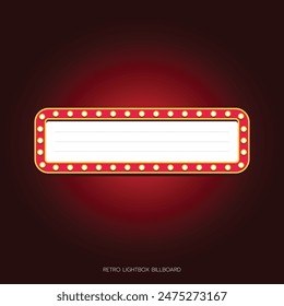 Retro lightbox billboard template, Rectangle banner advertising, promotion and sale signs. Movie theater light frames.