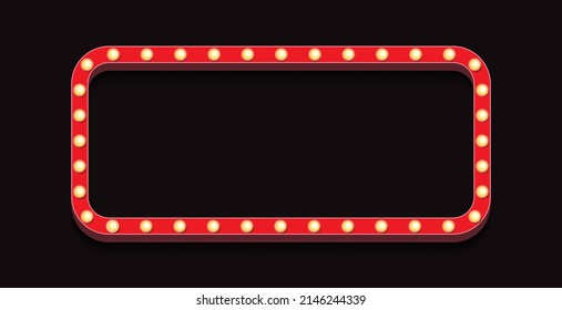 Retro lightbox board template realistic style with lightbulb isolated on transparent background for poster, banner advertising, promotion and sale billboard, cinema, bar show or restaurant. Vector 10 